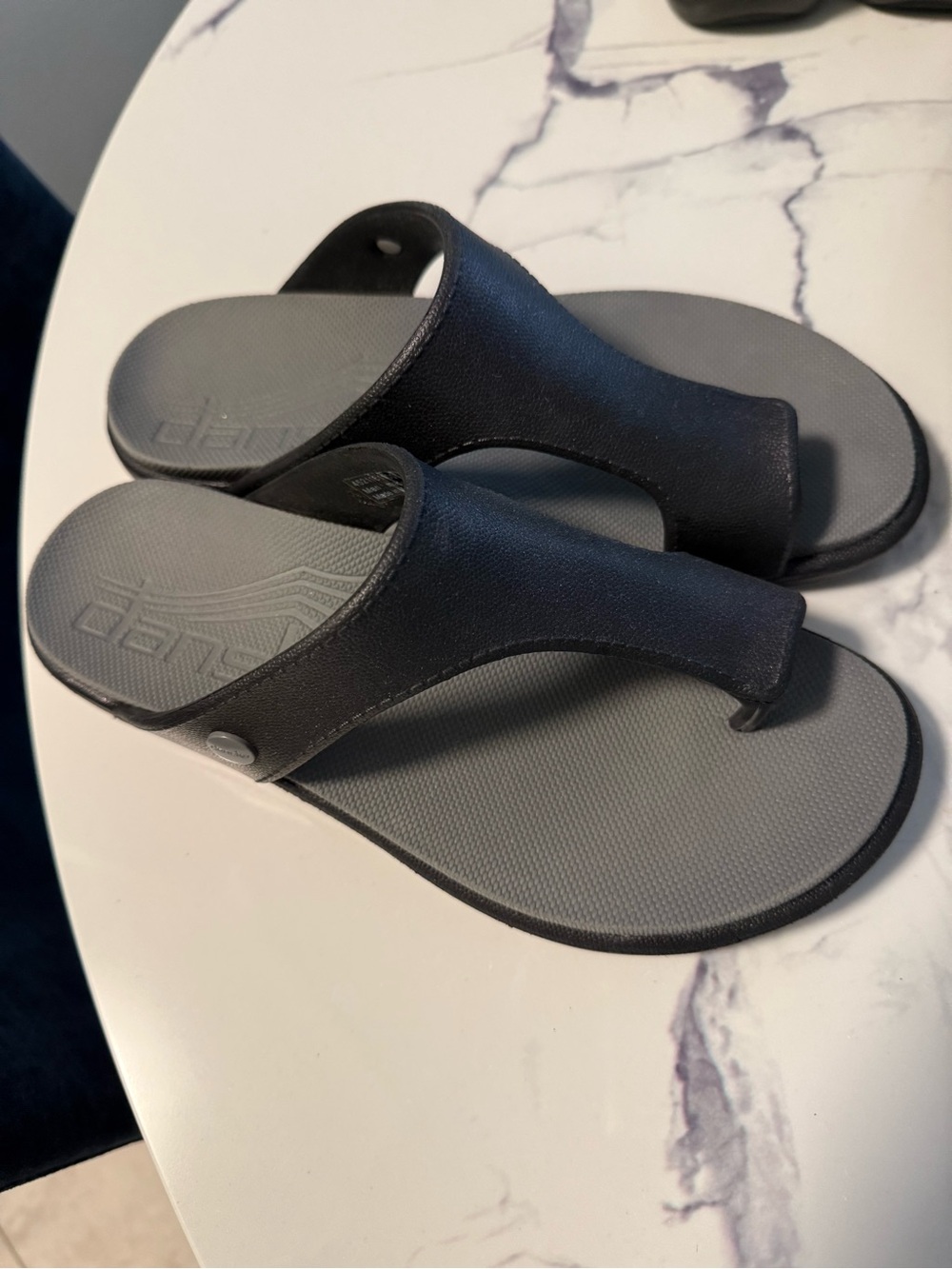 Dansko Black and Gray Women's Slide Thong Sandals